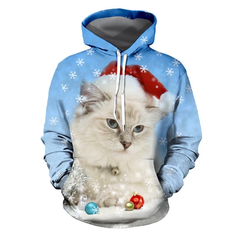 Unisex Men Women 2019 Christmas Ugly Cat Funny Snowman Christmas sweater Pockets  Funny Christmas Party