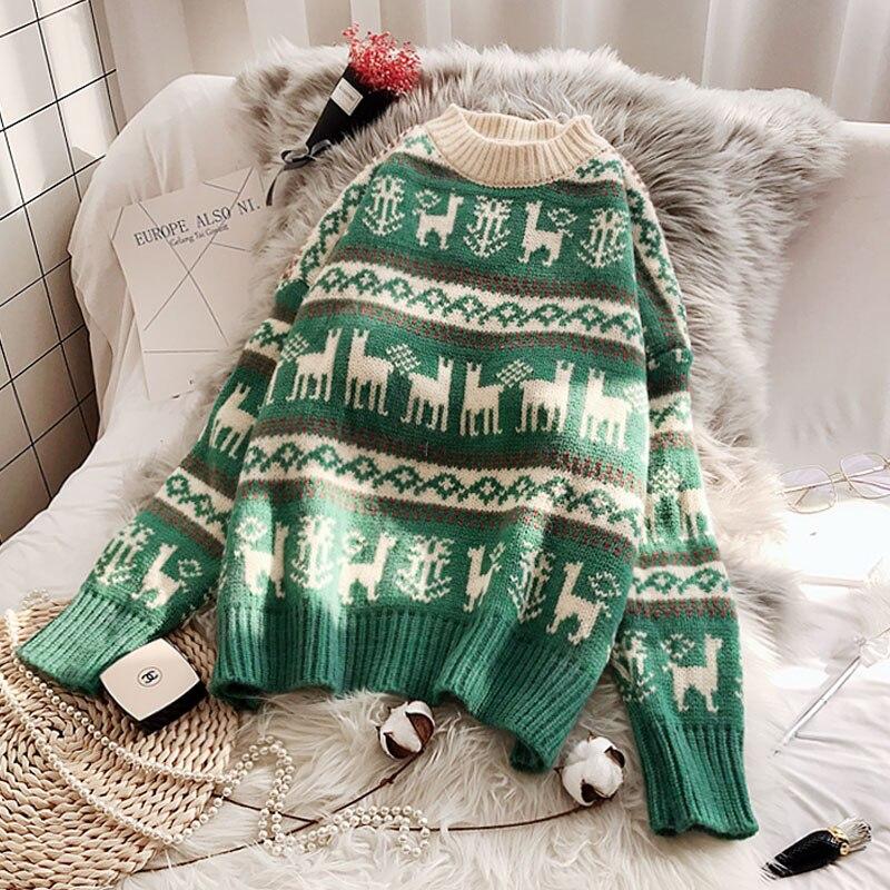 Women Knitted Christmas Sweater Autumn Winter New Loose Harajuku O-Neck Full Warm Wild Female Korean Version Pullover