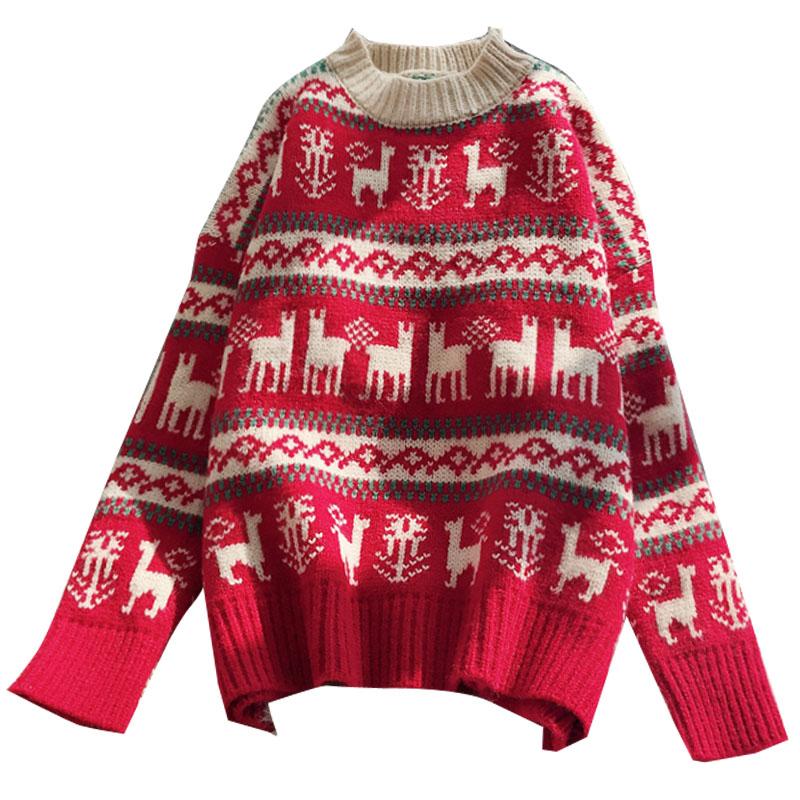Women Knitted Christmas Sweater Autumn Winter New Loose Harajuku O-Neck Full Warm Wild Female Korean Version Pullover