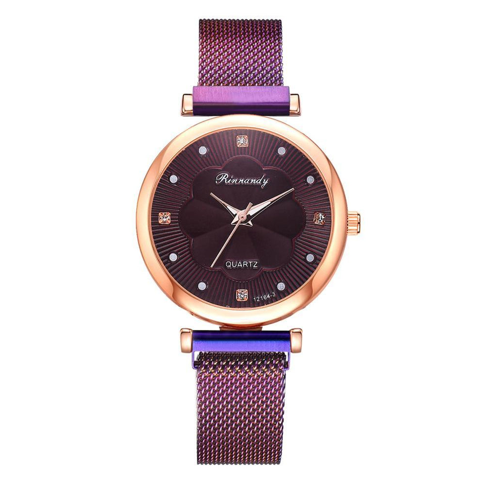 Luxury Magnet Buckle Flower  Ladies Quartz Wrist Watch &  Bracelet Set