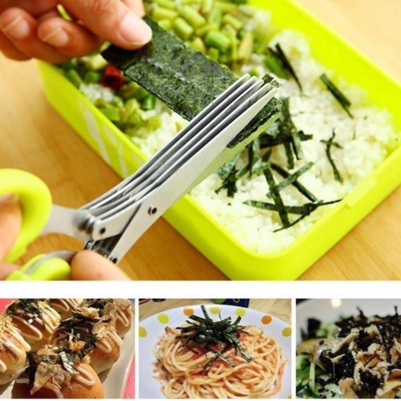Multifunctional Muti Layers Stainless Steel Knives Multi-Layers KItchen Scissors Scallion Cutter Herb Laver Spices Cook Tool Cut
