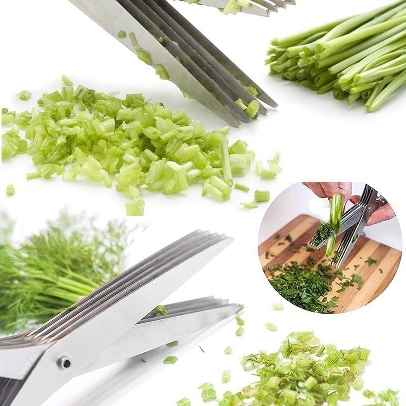 Multifunctional Muti Layers Stainless Steel Knives Multi-Layers KItchen Scissors Scallion Cutter Herb Laver Spices Cook Tool Cut