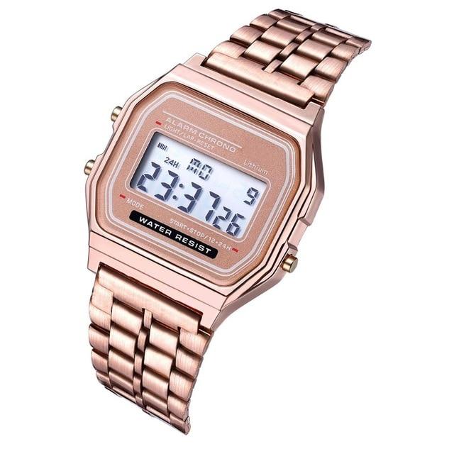 Luxury Rose Gold Women Digital Watch Ultra-thin Steel LED Electronic Wrist Watch Luminous Clock Ladies Watch montre femme