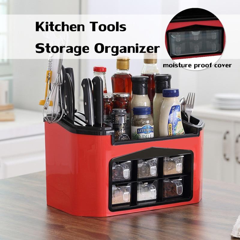 Multifunctional Storage Rack Seasoning Box Organizer Kitchen Spices Sauce Knife Holder Kitchen Containers Shelves Kitchen Shelf