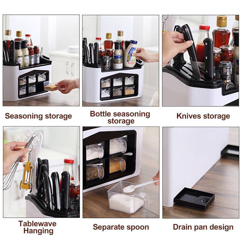 Multifunctional Storage Rack Seasoning Box Organizer Kitchen Spices Sauce Knife Holder Kitchen Containers Shelves Kitchen Shelf