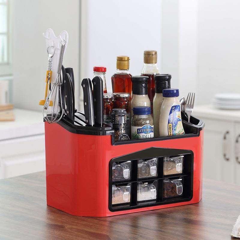 Multifunctional Storage Rack Seasoning Box Organizer Kitchen Spices Sauce Knife Holder Kitchen Containers Shelves Kitchen Shelf