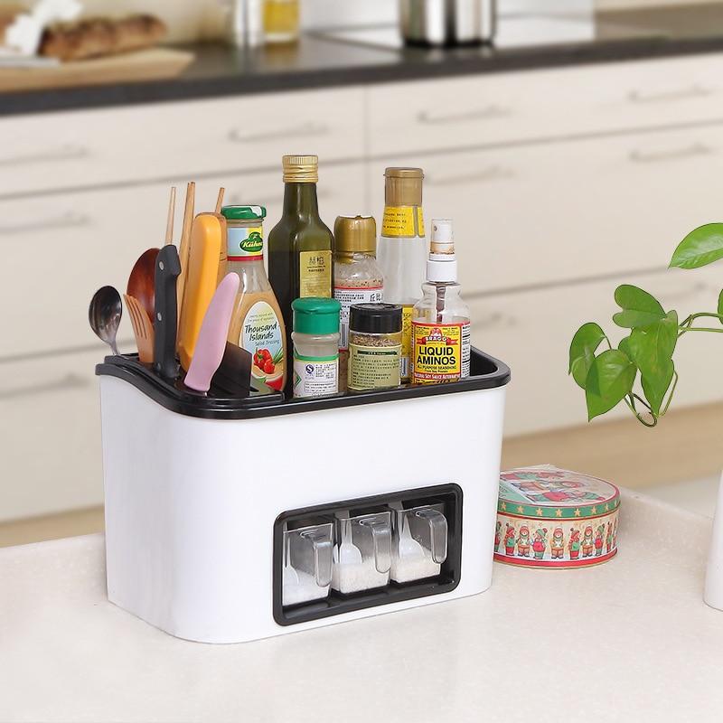 Multifunctional Storage Rack Seasoning Box Organizer Kitchen Spices Sauce Knife Holder Kitchen Containers Shelves Kitchen Shelf
