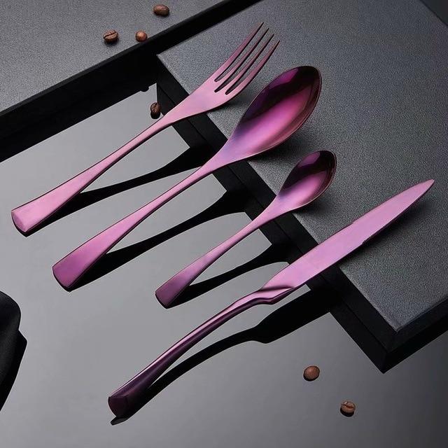 Spklifey Rainbow Cutlery Black Dinnerware Set 304 Stainless Steel Cutlery Set Knife Fork Spoon Tableware Wedding Silverware Set