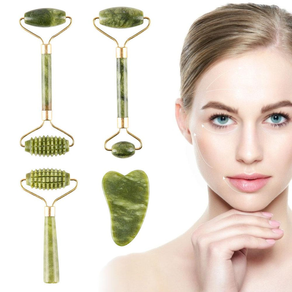 Massager For Face Jade Roller Facial Skin Care Tools Natural  Gouache Scraper Body Back Beauty Slimming Massagers Roller Set