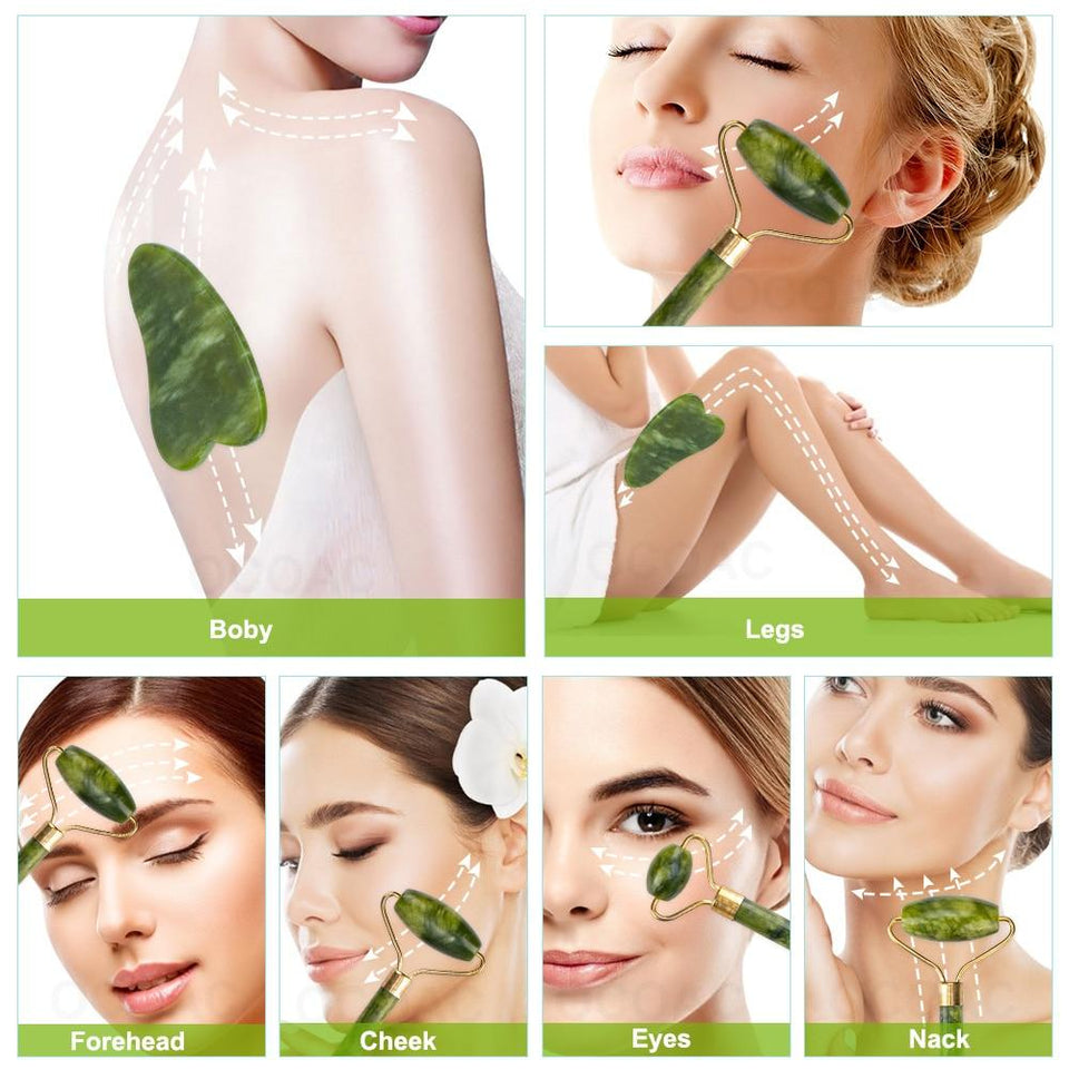 Massager For Face Jade Roller Facial Skin Care Tools Natural  Gouache Scraper Body Back Beauty Slimming Massagers Roller Set