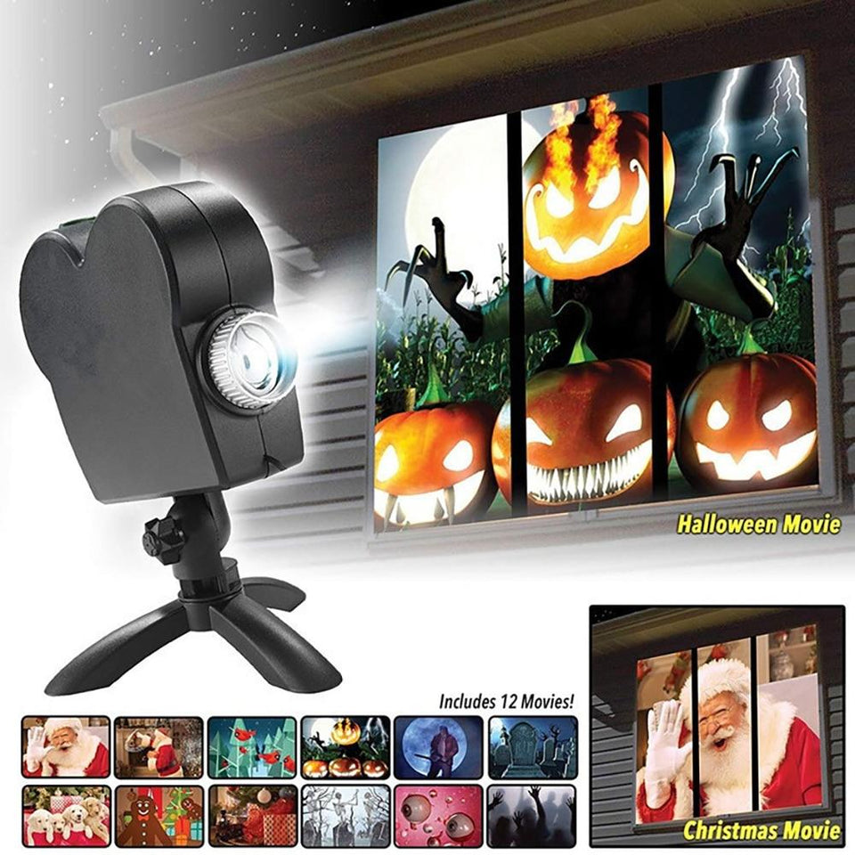 Window Display Laser DJ Stage Lamp Christmas Spotlights Projector Wonderland 12 Movies Projector Lamp Halloween Party Lights